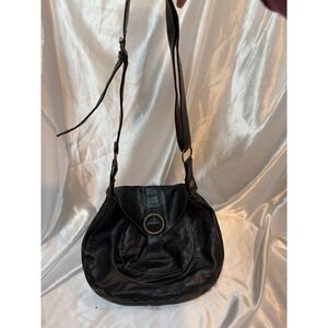 Vintage Stamp 10 Leather Over The Shoulder or Cross Body Leather Bag Purse Black